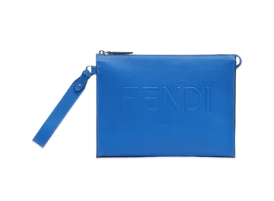 FENDI Leather Fendi Roma Flat Pouch "Blue"