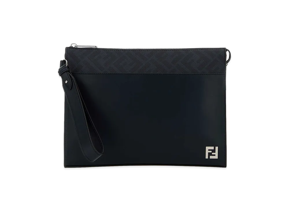 FENDI Leather Squared FF Clutch "Midnight Blue"