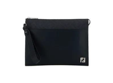 FENDI Leather Squared FF Clutch "Midnight Blue"