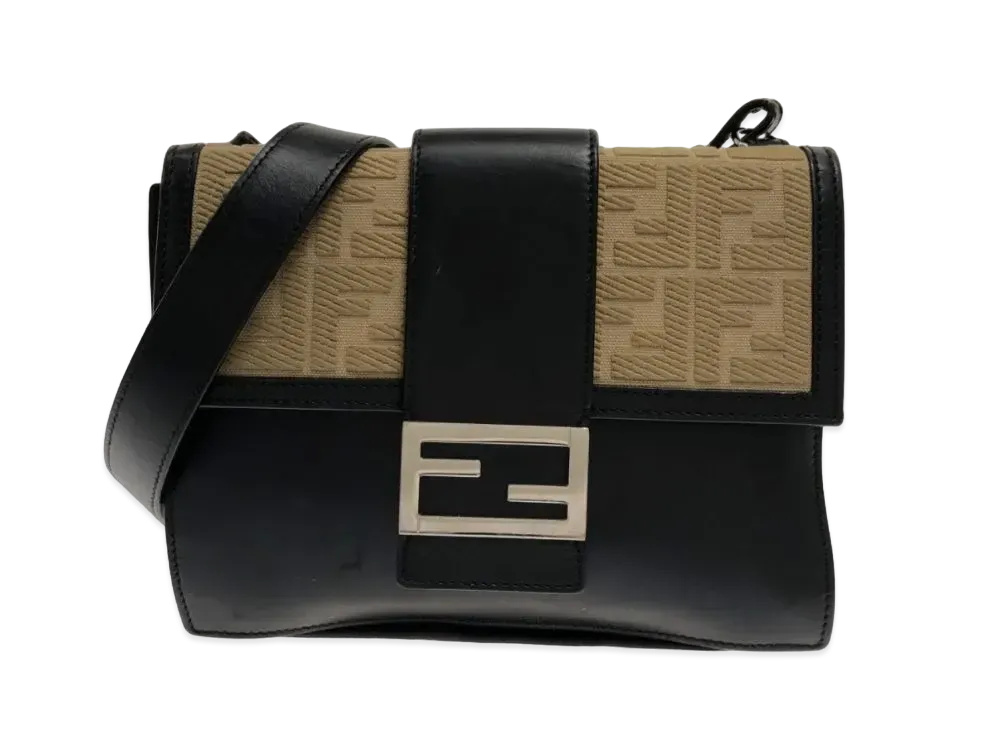 FENDI Flat Baget Shoulder Bag "Black/Beige"