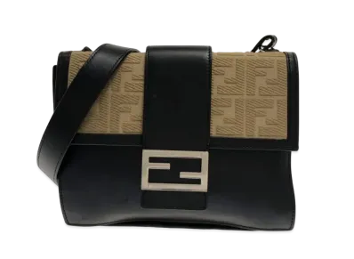 FENDI Flat Baget Shoulder Bag "Black/Beige"