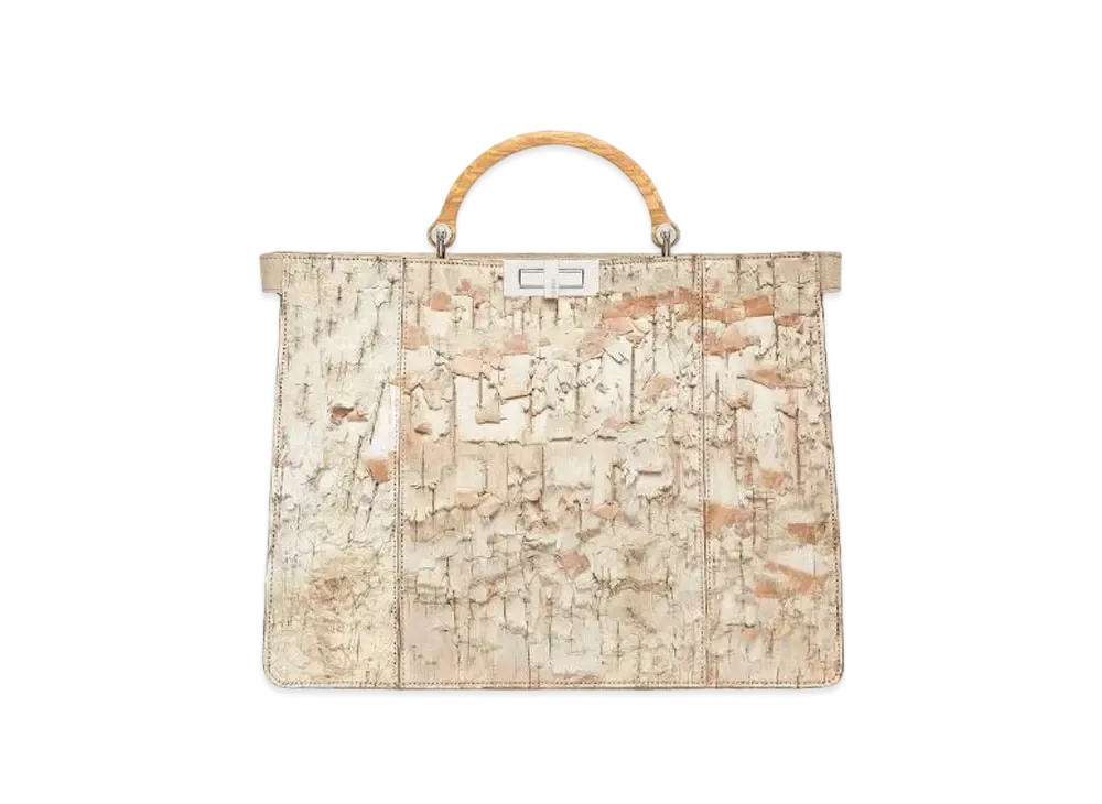 FENDI x Kengo Kuma Peekaboo ISeeU Medium Natural Bark and Wood Bag "Beige"