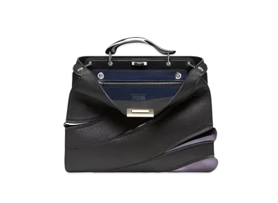 MAD x FENDI Peekaboo ISeeU Medium Leather Aluminum Bag "Black/Dark Blue"