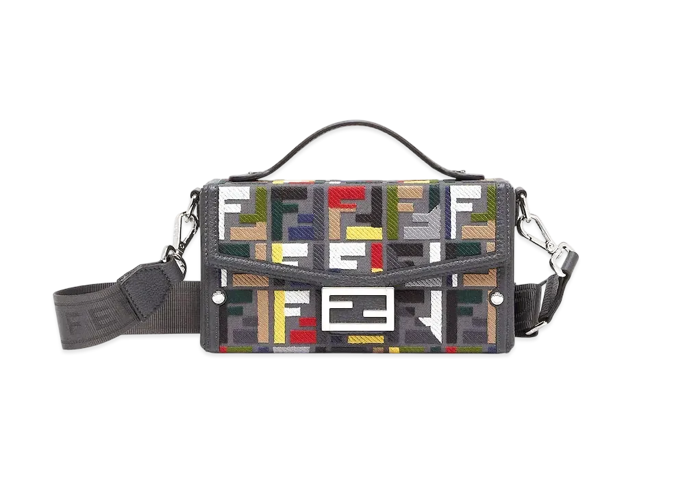 FENDI Soft Trunk Baguette Canvas Bag with FF Embroidery "Multi Color"