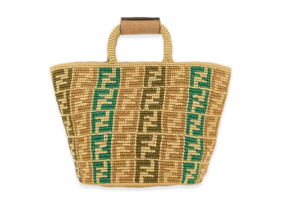 FENDI Embroidered Raffia FF Shopper Shopping Bag "Multicolor"