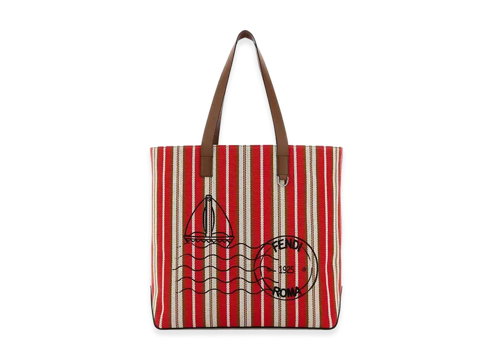 FENDI Embroidered Canvas Shopping Bag "Red"