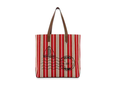 FENDI Embroidered Canvas Shopping Bag "Red"