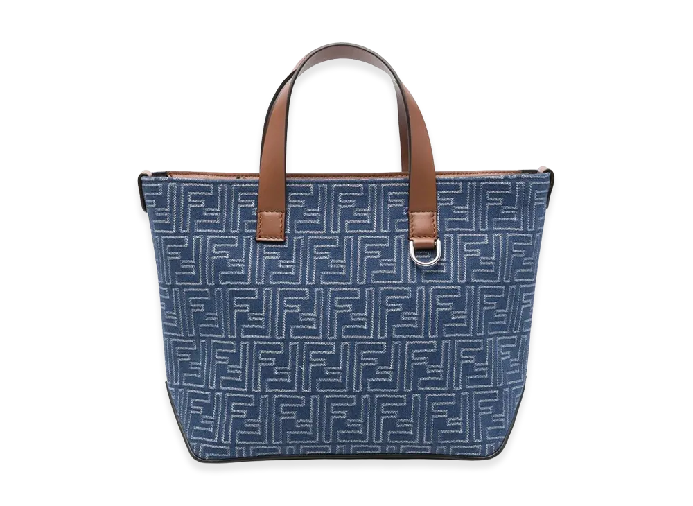 FENDI Denim Effect FF Jacquard Small Shopping Bag "Blue"