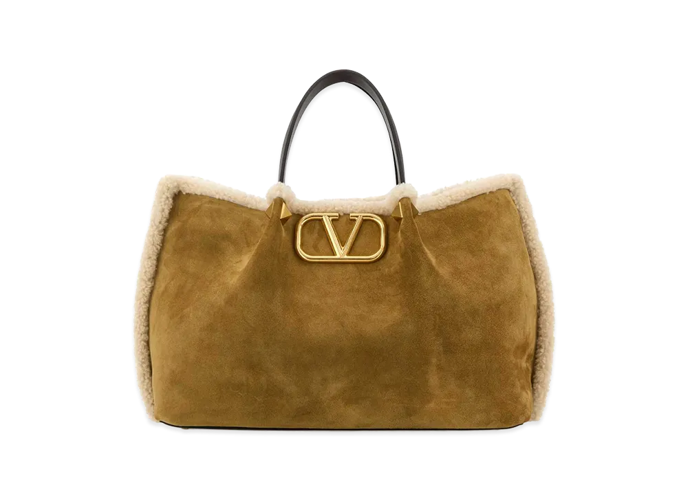 Valentino Women's Suede Vlogo Signature Shopping Bag "Mustard/Yellow"