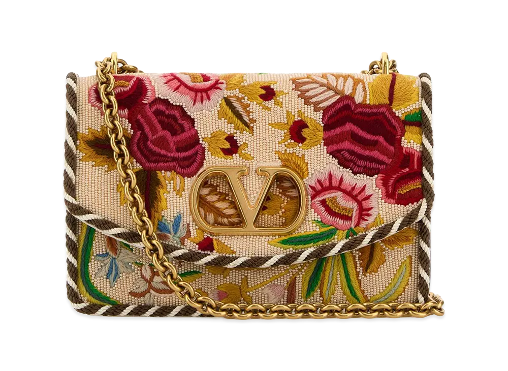Valentino Women's Embroidered Fabric Vain Shoulder Bag "Printed"