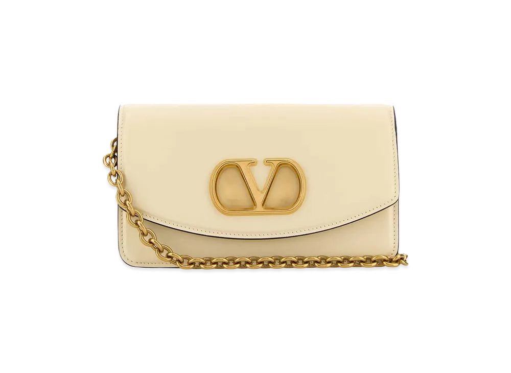 Valentino Women's Leather Vlogo Signature Shoulder Bag "Ivory/White"