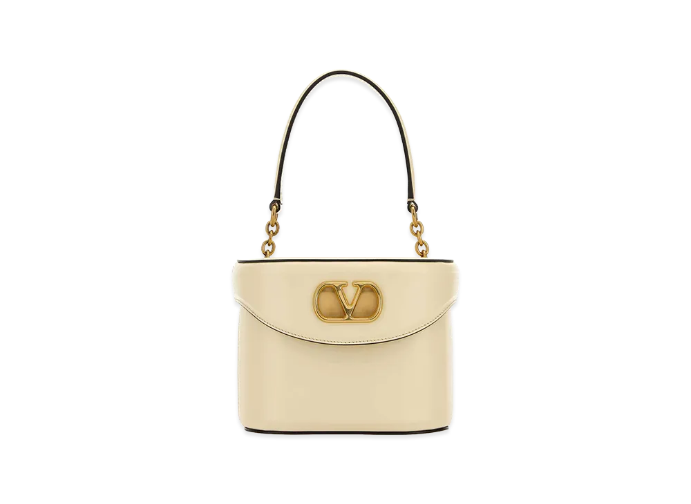 Valentino Women's Leather Vlogo Signature Bucket Bag "Ivory/White"