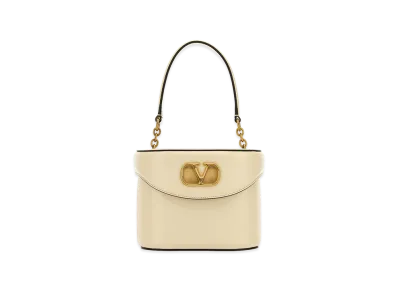 Valentino Women's Leather Vlogo Signature Bucket Bag "Ivory/White"