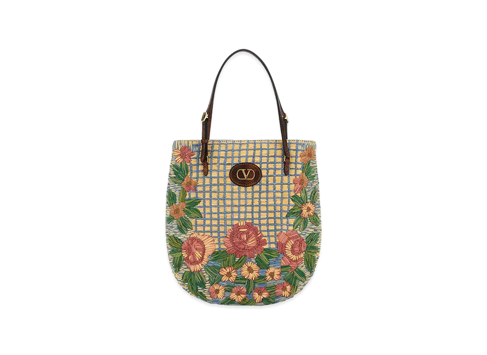 Valentino Women's Embroidered Raffia Vlogo Signature Shoulder Bag "Printed"