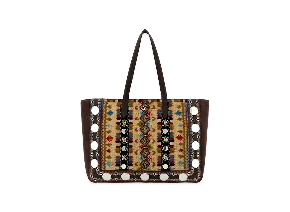 Valentino Fabric And Suede Large Nellcote Shopping Bag "Multicolor"