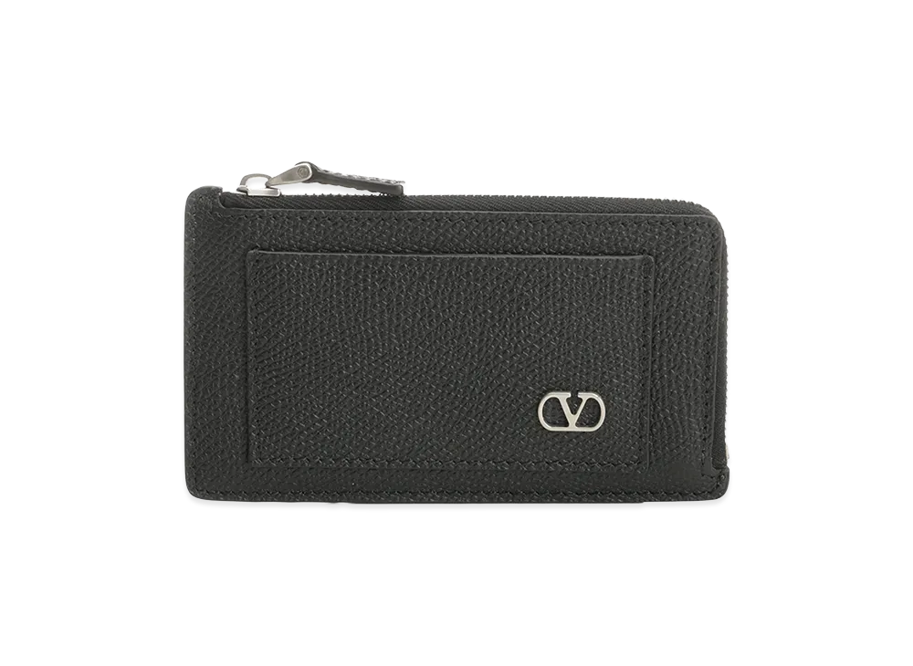 Valentino Vlogo Leather Zip Around Card Holder "Black"
