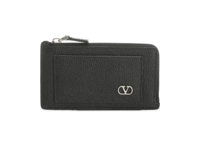 Valentino Vlogo Leather Zip Around Card Holder "Black"