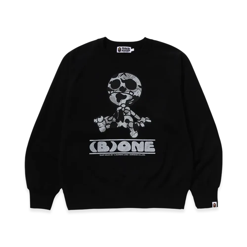 A BATHING APE Milo Bone Relaxed Fit Crewneck Sweatshirt "Black"