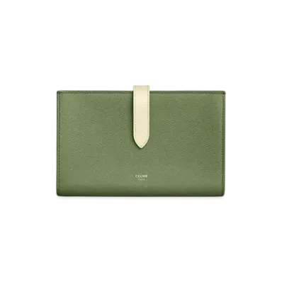 CELINE Large strap wallet in Bicolour Grained Calfskin "Light Khaki/Cream"