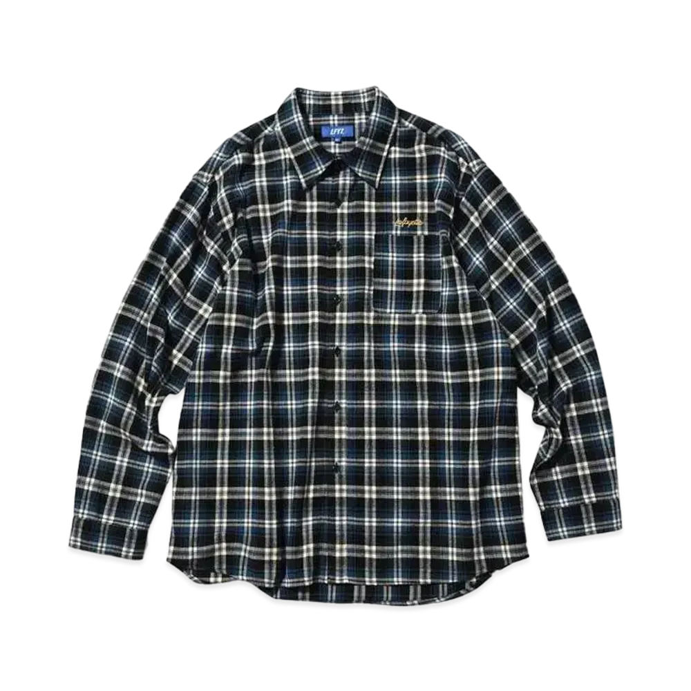 LFYT SCRIPT LOGO PLAID FLANNEL SHIRT "BLUE"