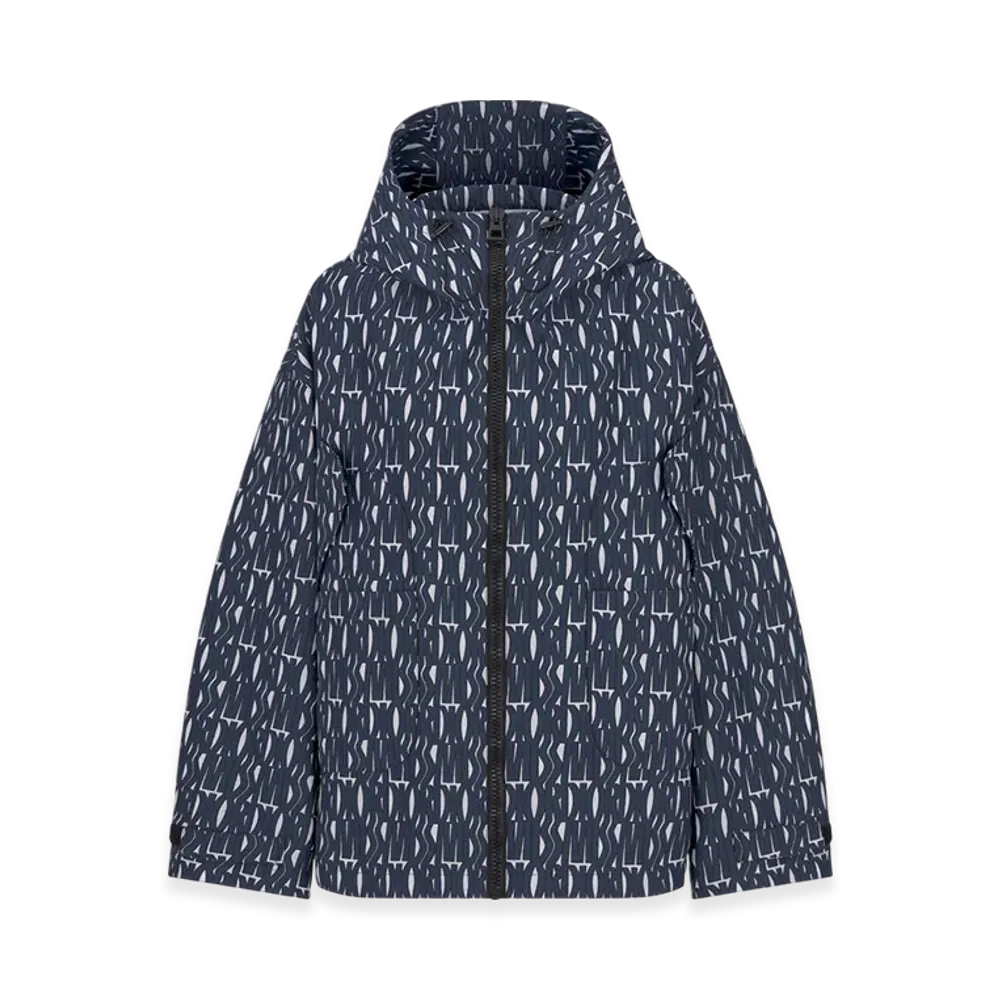 Dior Women's Technical Taffeta Jacquard with Miss Dior Allover Motif Waterproof Hooded Jacket "Navy Blue"