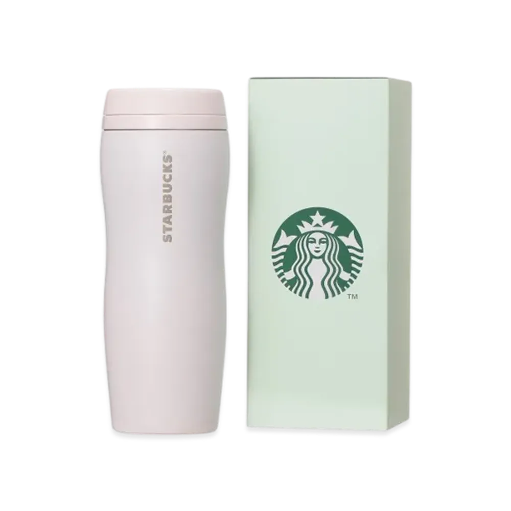 STARBUCKS Curved Stainless Steel Bottle Pink Beige 355ml in Gift Box "Pink"