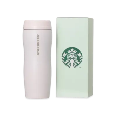 STARBUCKS Curved Stainless Steel Bottle Pink Beige 355ml in Gift Box "Pink"