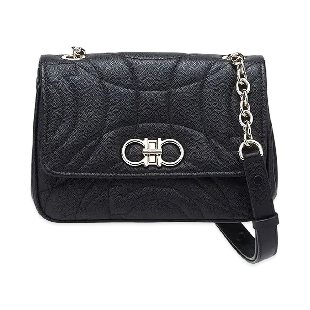 Salvatore Ferragamo Quilted Gancini Cross Body Bag (S) "Black"