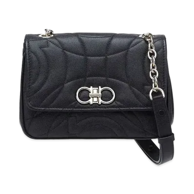 Salvatore Ferragamo Quilted Gancini Cross Body Bag (S) "Black"