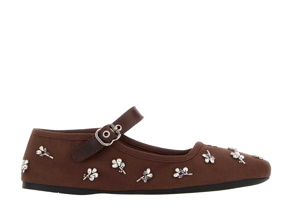 MIU MIU Women's Embroidered Drill Ballerinas "Cocoa Brown"