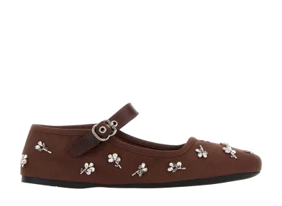 MIU MIU Women's Embroidered Drill Ballerinas "Cocoa Brown"