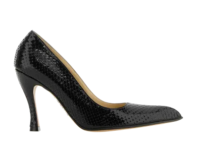 LOEWE Women's Snake Effect Leather Pumps "Natural Black"
