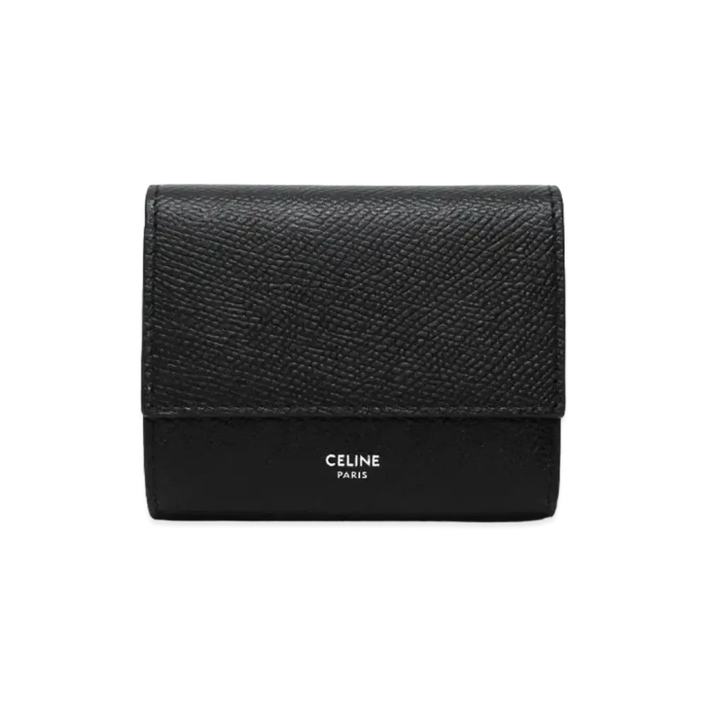 CELINE Small Trifold Wallet In Grained Calfskin "Black"