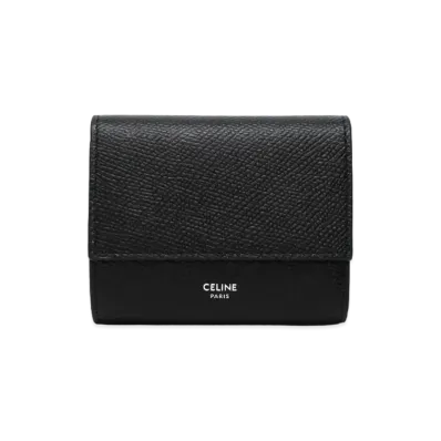 CELINE Small Trifold Wallet In Grained Calfskin "Black"
