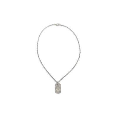 CHANEL Matelasse Dog Tag Necklace "Silver"
