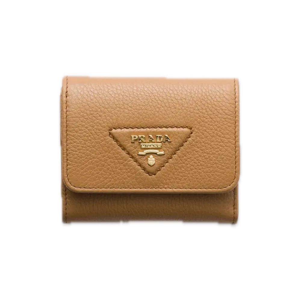PRADA Vitello Daino Leather Mini Wallet "Camel"