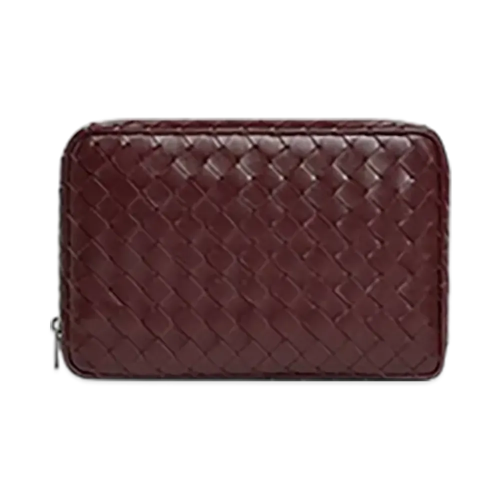 Bottega Veneta Intrecciato Large Zipped Organizing Pouch "Madder Brown"