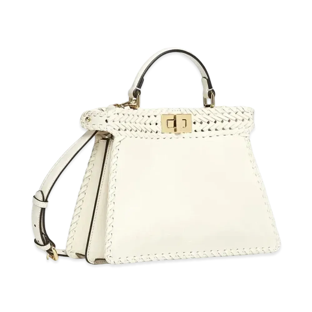 FENDI Peekaboo I See U Small Leather Bag Decoration Stitch "White"