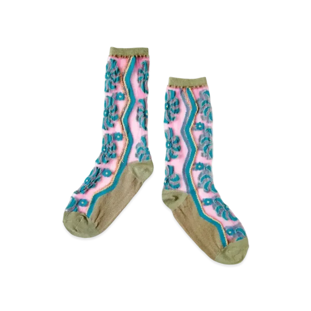 KAPITAL 200 Mulan Quilt See Through Socks "Pink"