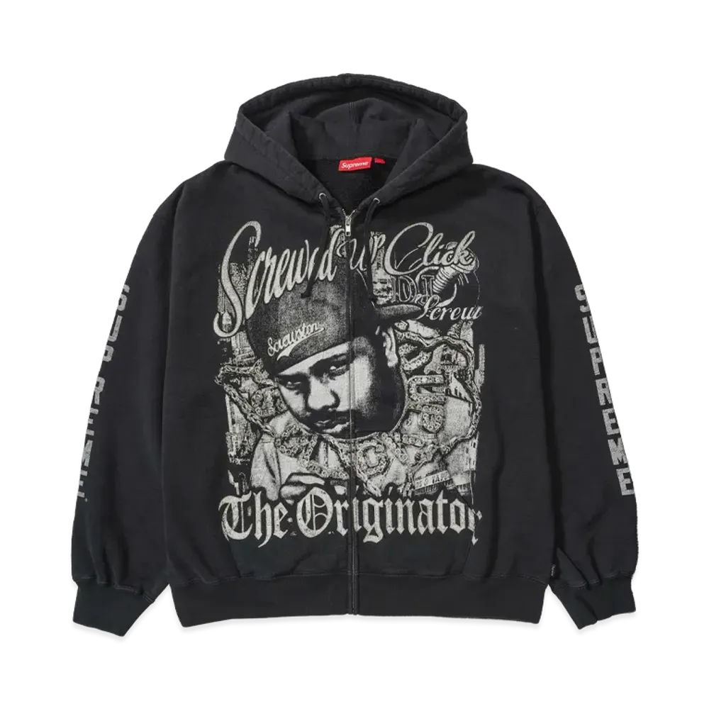 Supreme x DJ Screw Zip Up Hooded Sweatshirt "Black"