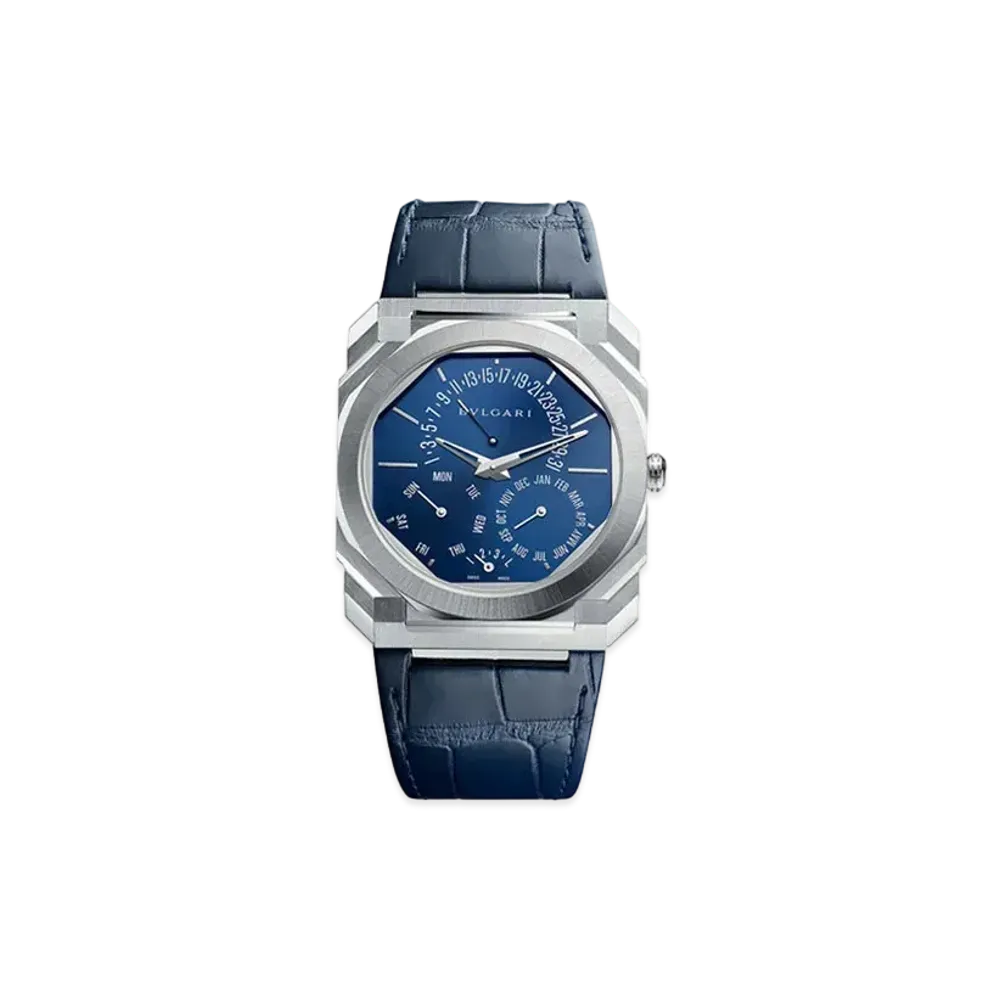 BVLGARI Octo Finissimo Watch "Platinum/Blue"
