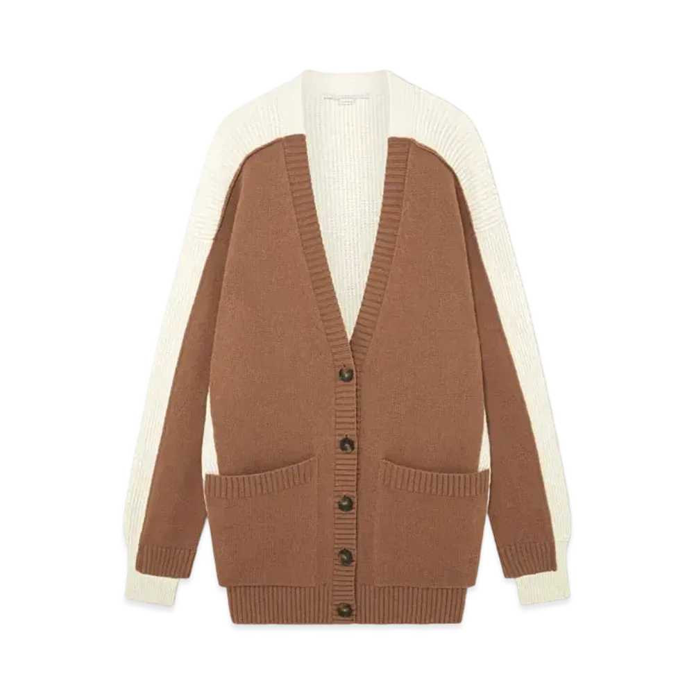 STELLA McCARTNEY Hybrid Oversized V-Neck Cardigan "Light Brown/White"