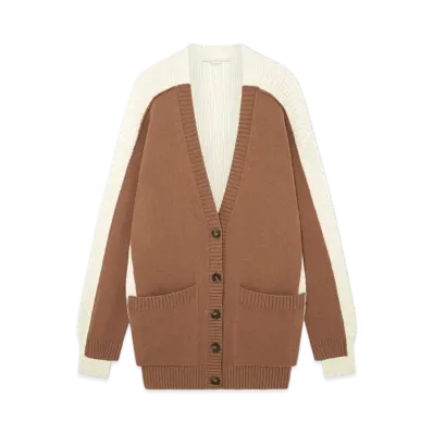 STELLA McCARTNEY Hybrid Oversized V-Neck Cardigan "Light Brown/White"