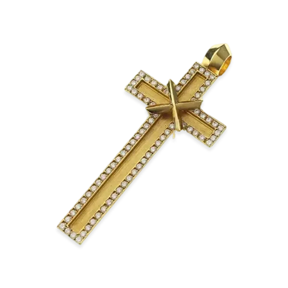 Chrome Hearts 22K Small Maple Soap Cross Pave Diagold Pendant Necklace Top "Yellow Gold"