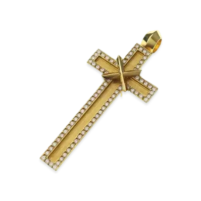 Chrome Hearts 22K Small Maple Soap Cross Pave Diagold Pendant Necklace Top "Yellow Gold"