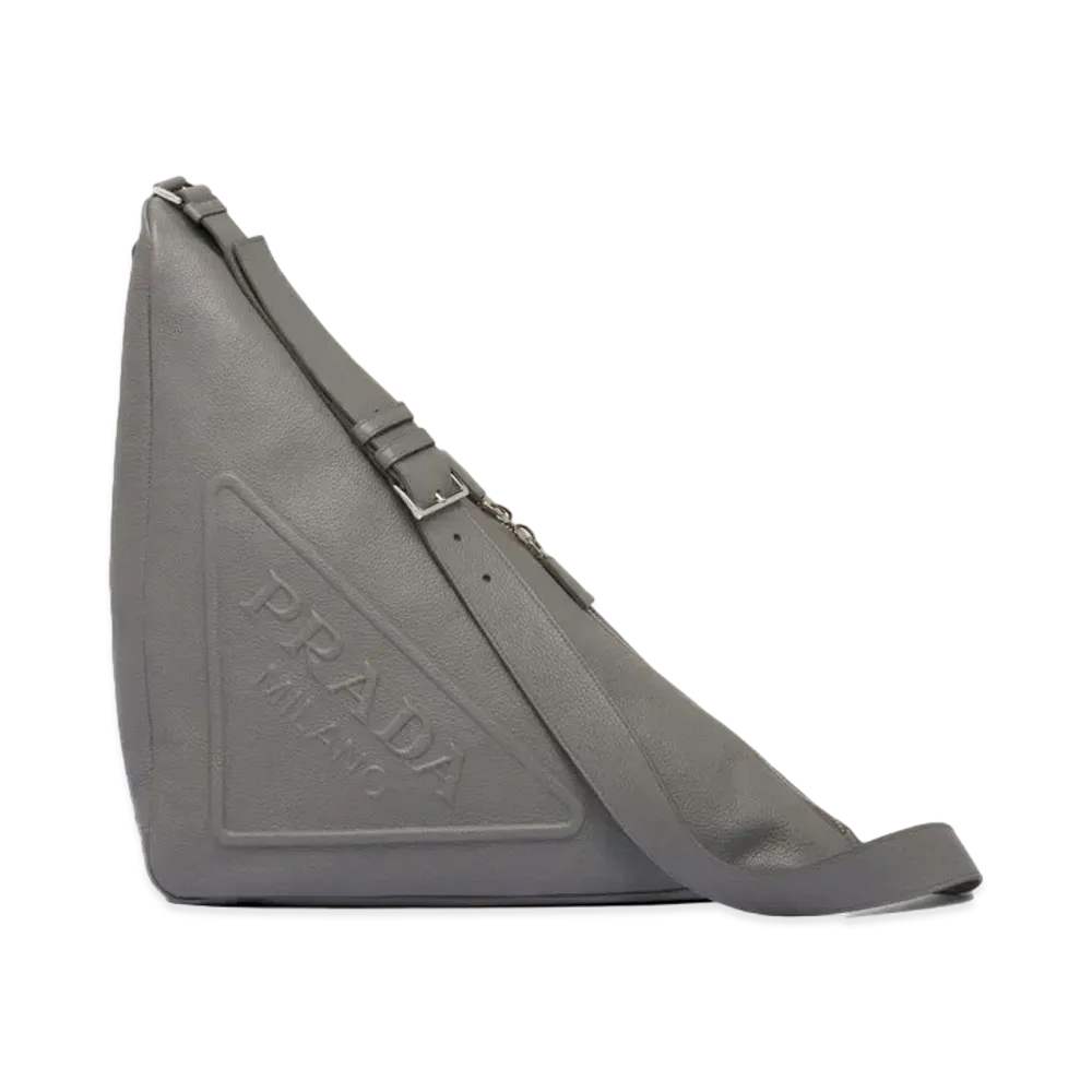 PRADA Large Leather Prada Triangle Bag "Marble Gray"