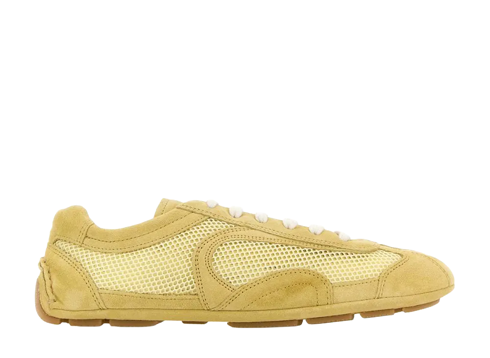 PRADA Women's Suede And Mesh Montecarlo Sneakers "Yellow"