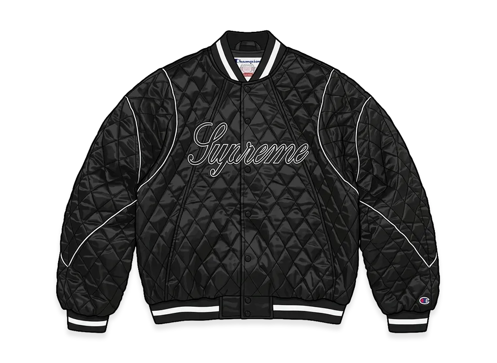 Supreme x Champion Quilted Satin Varsity Jacket "Black"