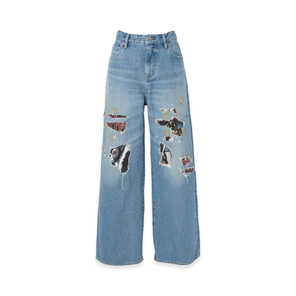 HYSTERIC GLAMOUR Women's Hard Remake Wide Denim Pants "Light Indigo Blue"