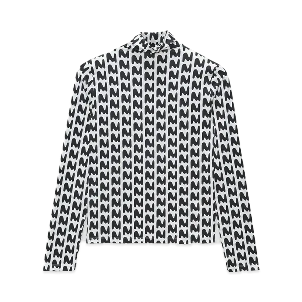 MSGM Stretch Fabric Shirt With Themwave Motif "Black"